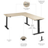 Bush Furniture Move 60 Series 60W Height Adjustable L Shaped Standing Desk Natural Elm - M6SL6078NEBK