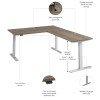Bush Furniture Move 60 Series 60W Height Adjustable L Shaped Standing Desk Modern Hickory / Silver - M6SL6078MHSK