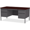 Lorell Fortress Series Double-Pedestal Desk Mahogany/Charcoal 60" x 30" - LLR60928