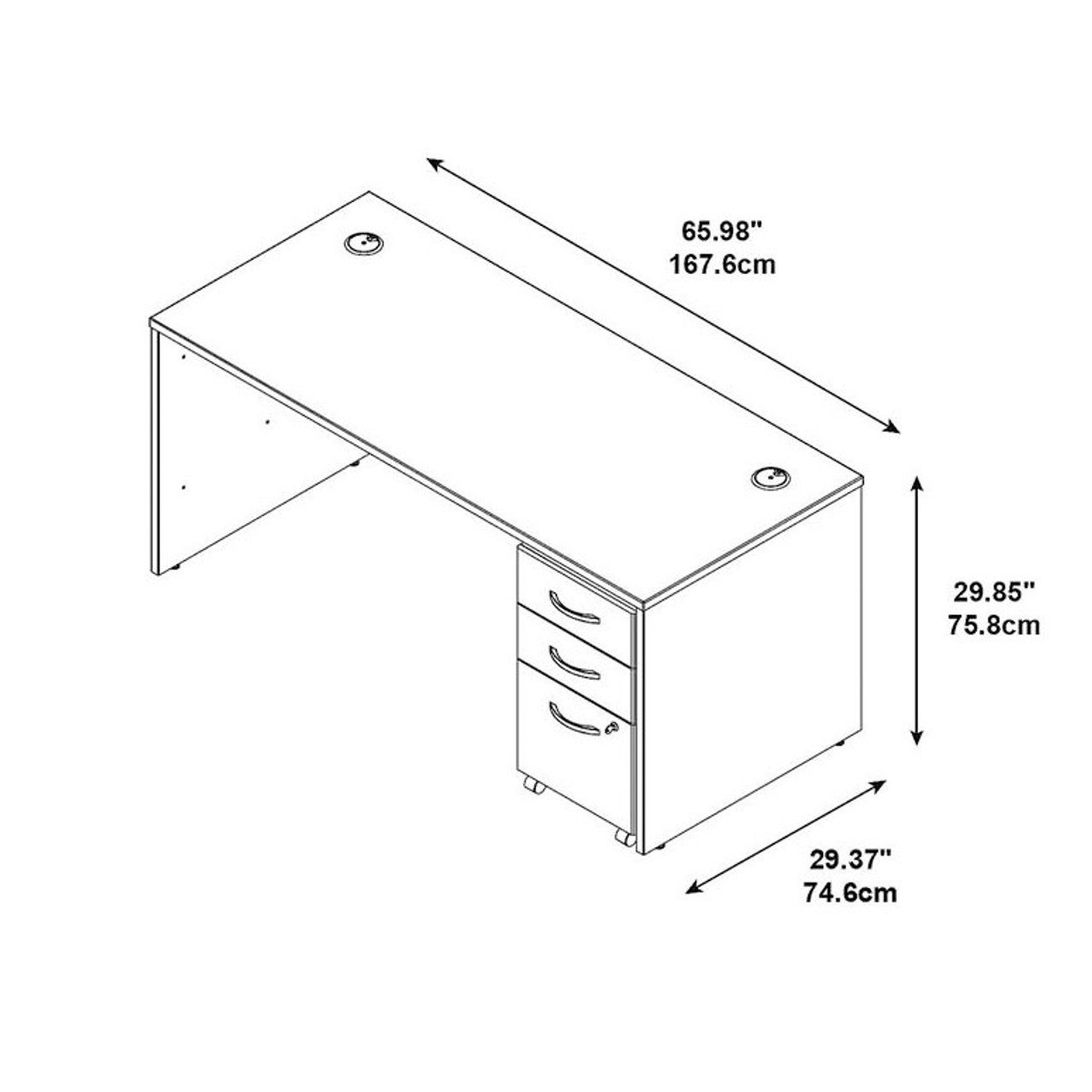 BBF Bush Series C Shell Desk with 2 Drawer Mobile Pedestal