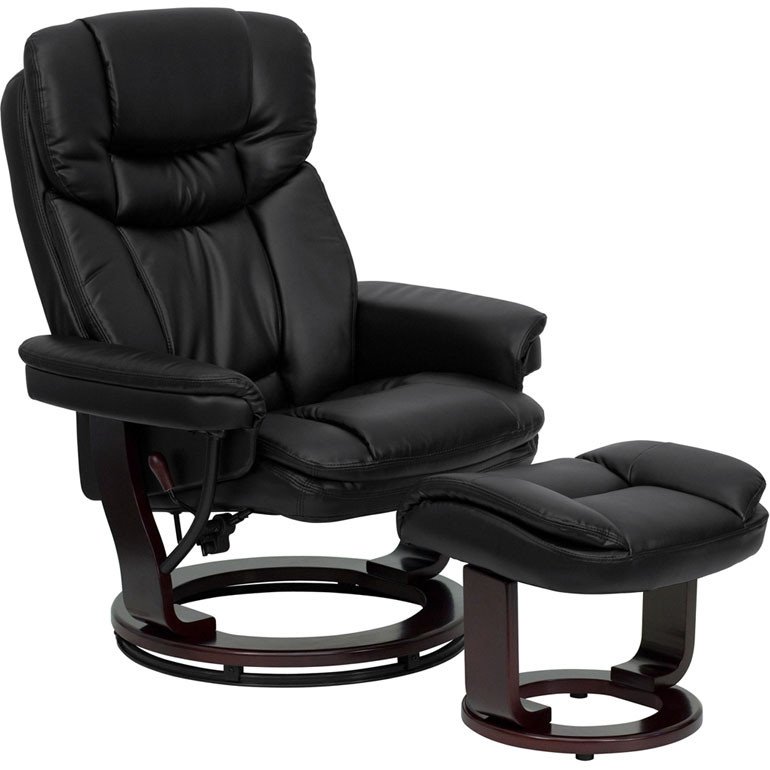 Flash Furniture Allie LeatherSoft Upholstered Recliner with Footrest, Arms, and Headrest, Padded Swivel Recliner Chair and Ottoman Set, Black - Thumbnail 4