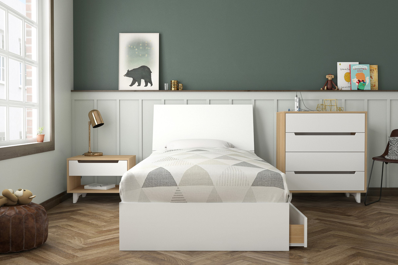 Nexera Nightstand, 1-Drawer, White and Natural Maple - 340139 Free