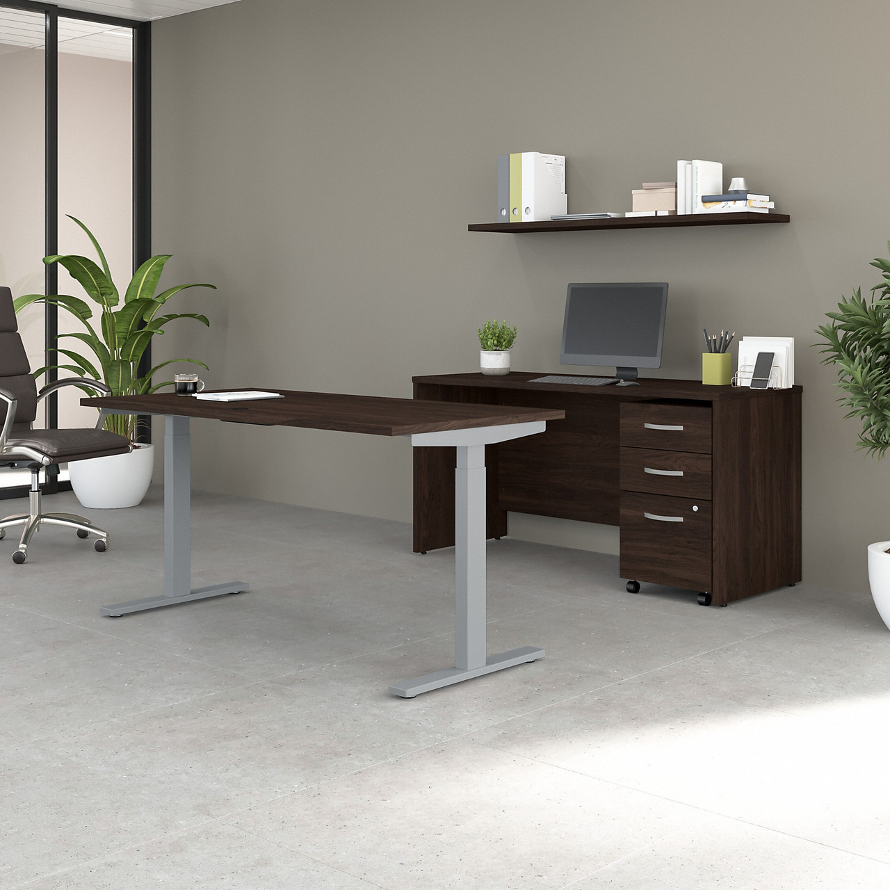 Bush Furniture 60W x 30D Height Adj Standing Desk, Credenza