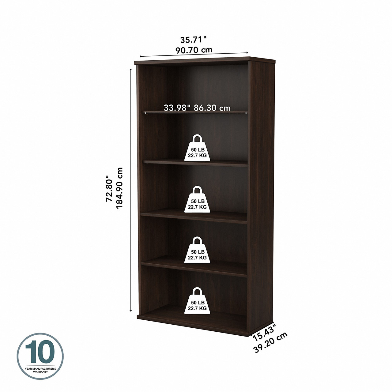 Bush Business Furniture Hybrid Tall 5 Shelf Bookcase on Sale!