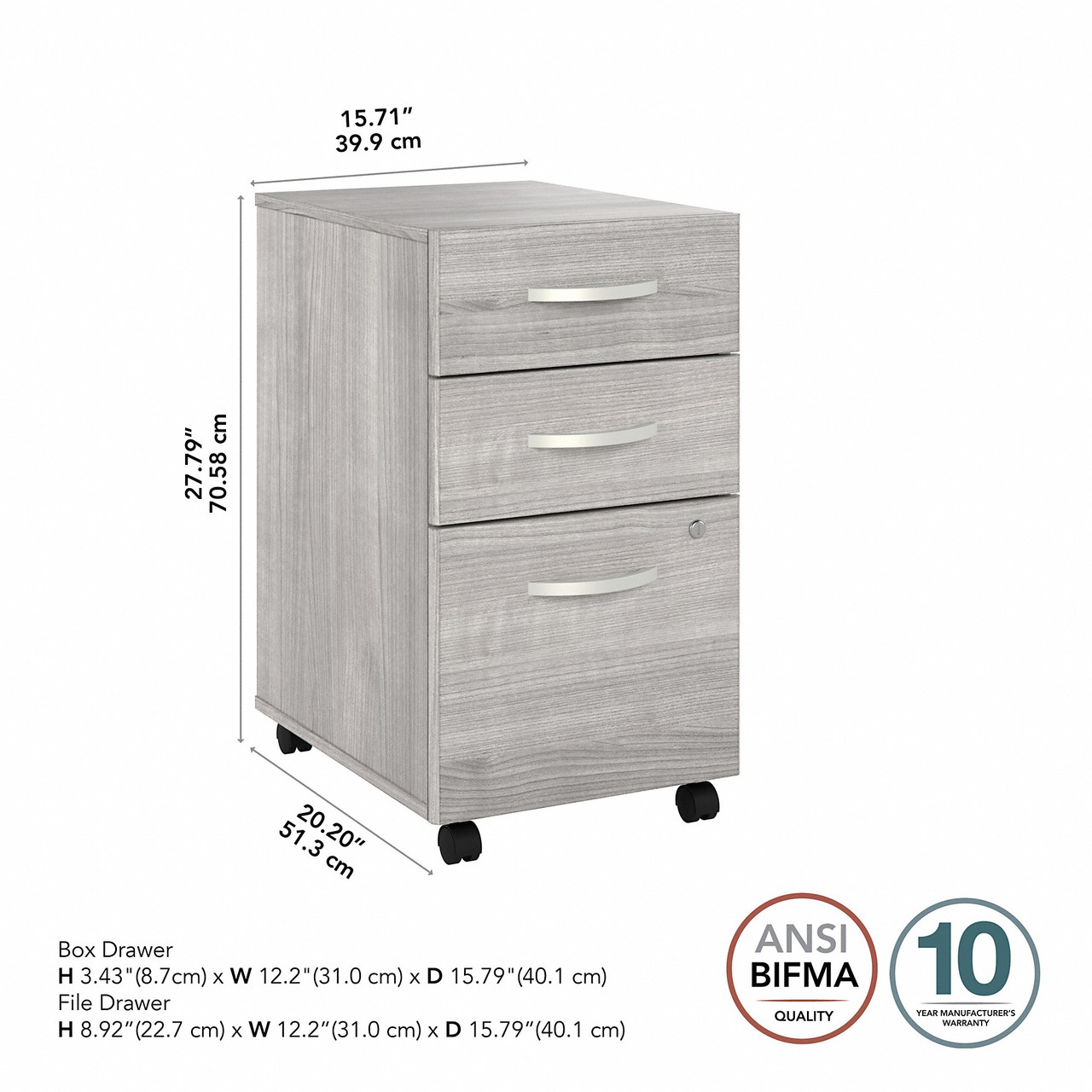 Bush Business Furniture Hybrid 3 Drawer Mobile File Cabinet