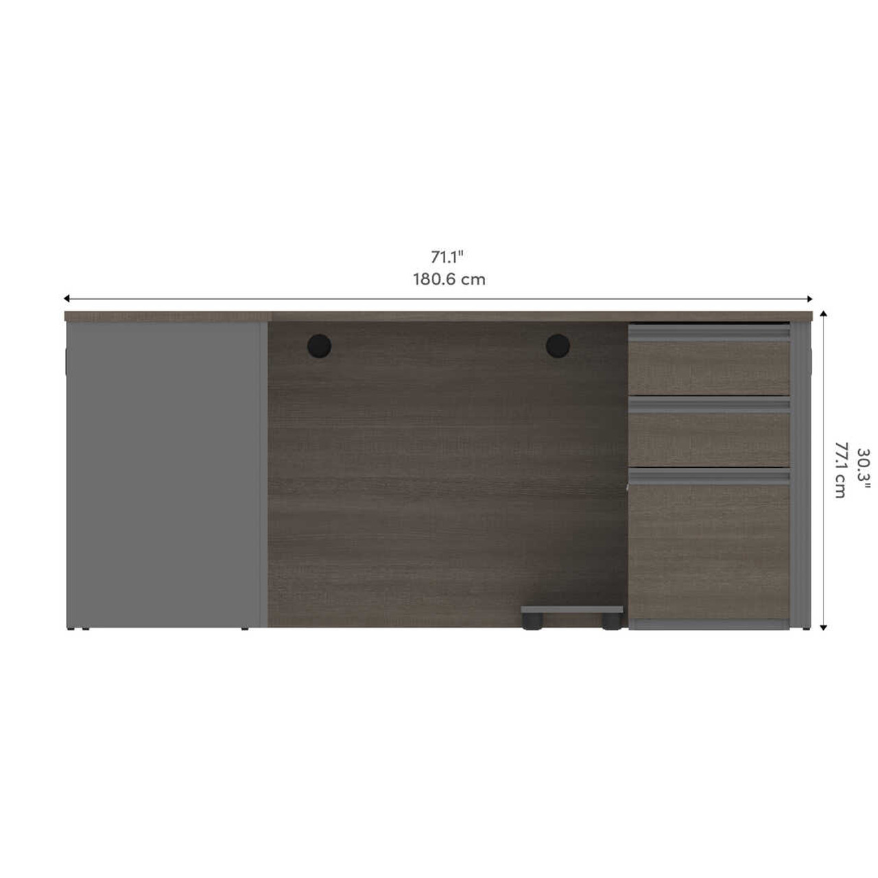Bestar Prestige + 72W L-Shaped Desk with Pedestal in Bark