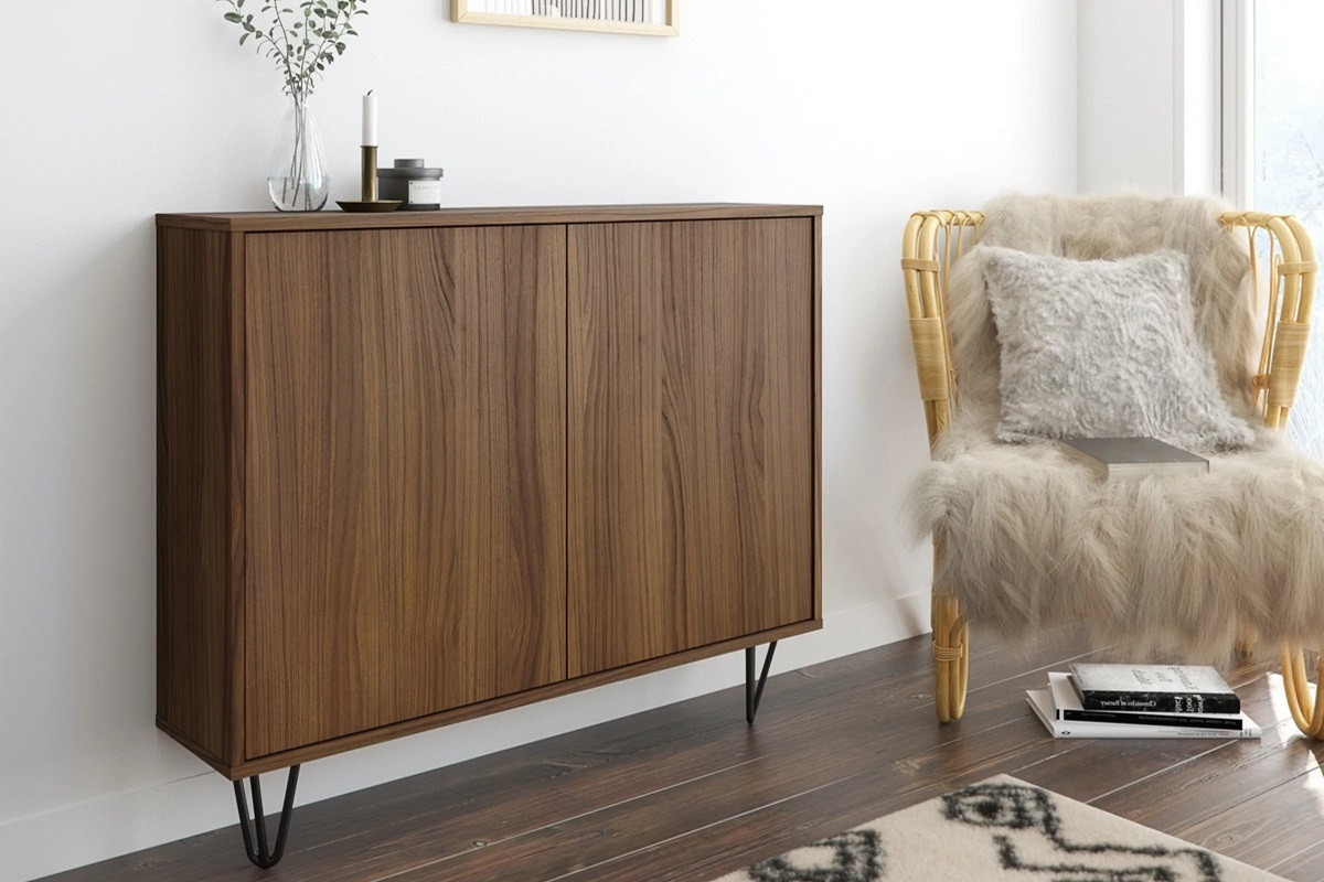 Nexera 132206 Slim 2-Door Storage Cabinet, Walnut - 132231 Free