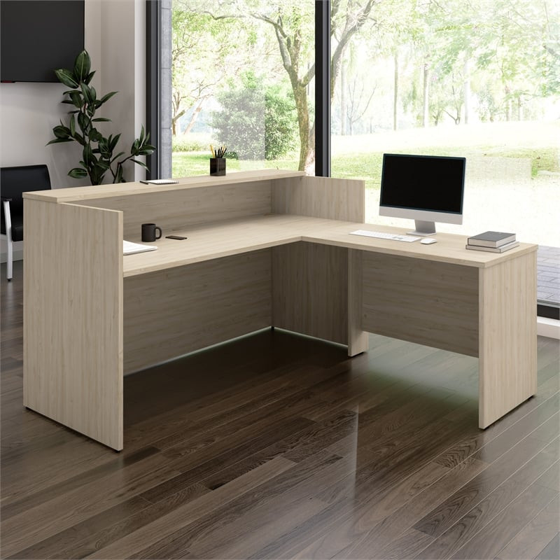 Bush Furniture Arrive 72W x 72D L Shaped Reception Desk in Natural