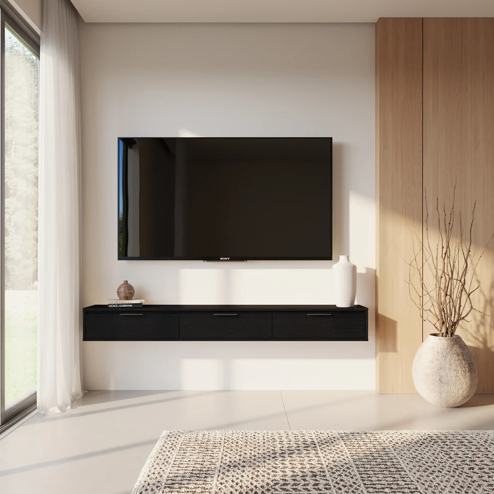 Nexera Slim 72” Wall-mounted TV Stand with 3 Storage Cabinets