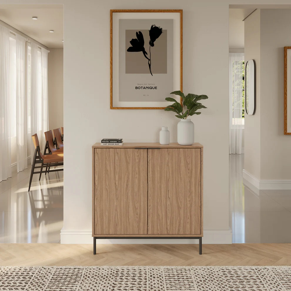 Nexera Slim 2-Door Storage Cabinet, Light Walnut - 135292 Free