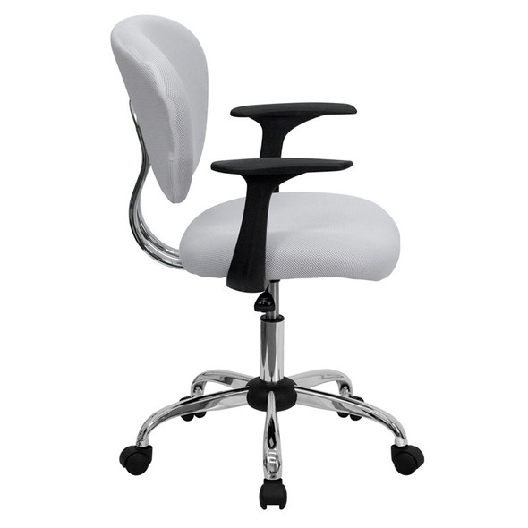 Flash Furniture Mid-Back White Mesh Task Chair with Arms and Chrome  Base -H-2376-F-WHT-ARMS-GG