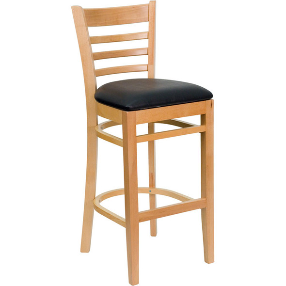 Flash Furniture Wood Ladder Back Barstool with Natural Finish and Black Vinyl Seat - XU-DGW0005BARLAD-NAT-BLKV-GG