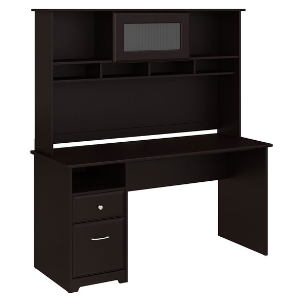 Bush Furniture Cabot Collection 60W 3 Position Sit to Stand L Shaped Desk with Hutch Espresso Oak - CAB042EPO