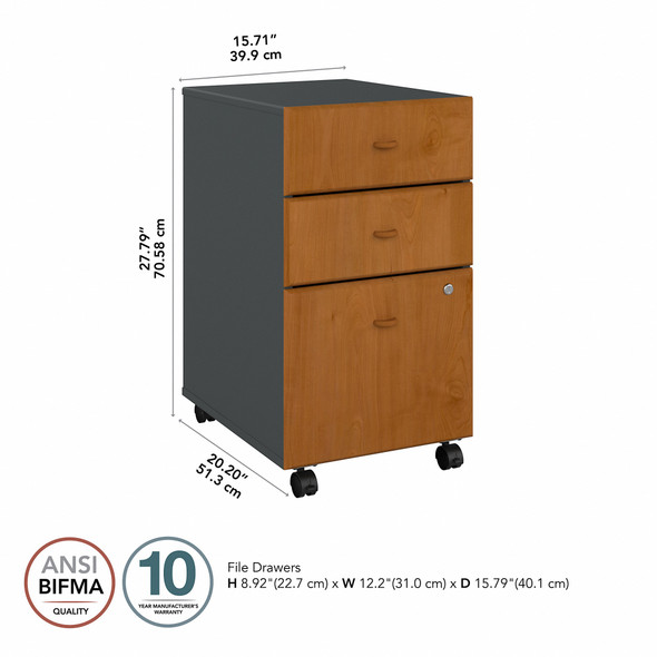 Bush Business Furniture Series A Mobile File Cabinet 3-Drawer Natural Cherry Assembled - WC57453PSU