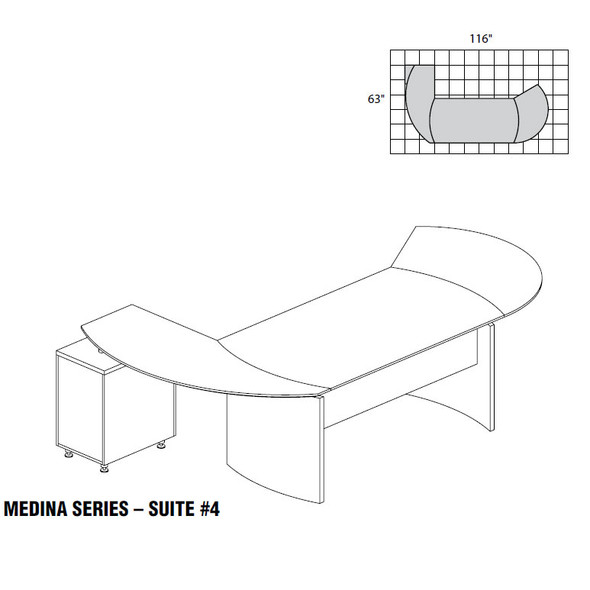 Mayline Medina Executive 72" Desk with Desk Extension, Right Return, and Center Drawer Mocha - MNT4-LDC