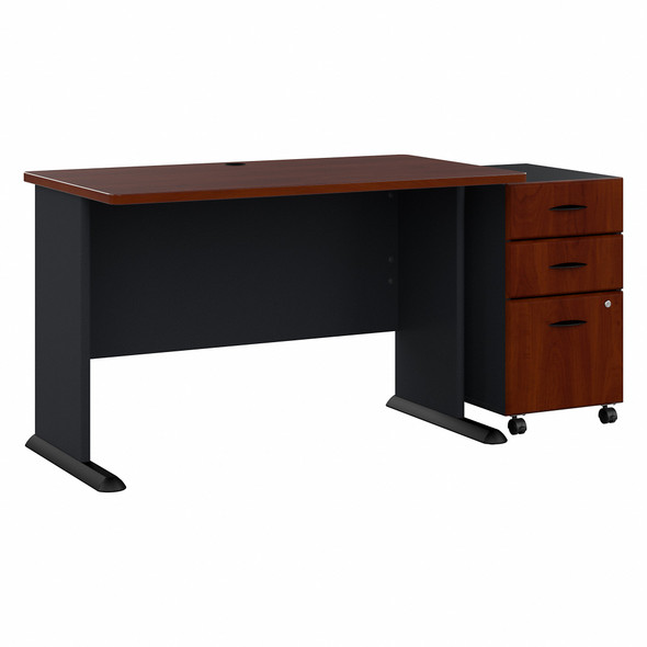 Bush Business Furniture Series A Desk with Mobile File Cabinet in Hansen Cherry 48"W - SRA025HCSU