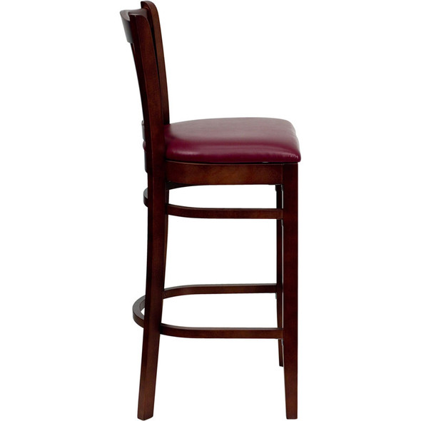 Flash Furniture Wood Vertical Back Barstool with Mahogany Finish and Burgundy Vinyl Seat - XU-DGW0008BARVRT-MAH-BURV-GG