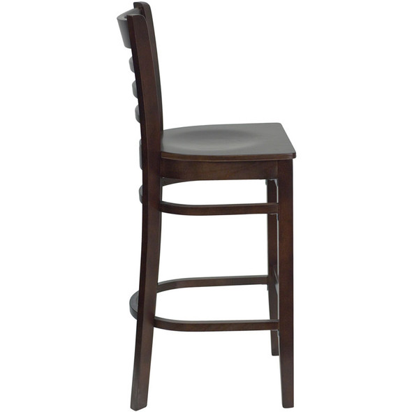 Flash Furniture Wood Ladder Back Barstool with Walnut Finish and Walnut Wood Seat - XU-DGW0005BARLAD-WAL-GG
