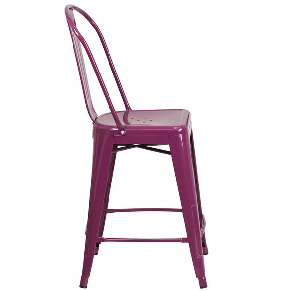 Flash Furniture Purple Metal Indoor-Outdoor Counter Height Chair 24"H - ET-3534-24-PUR-GG