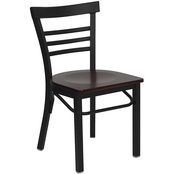 Flash Furniture Ladder Back Metal Restaurant Chair with Mahogany Wood Seat - XU-DG6Q6B1LAD-MAHW-GG