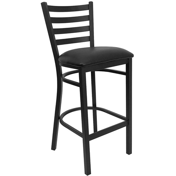 Flash Furniture Ladder Back Metal Restaurant Barstool with Black Vinyl Seat - XU-DG697BLAD-BAR-BLKV-GG