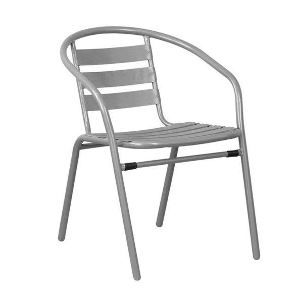 Flash Furniture Silver Metal Restaurant / Patio Stack Chair with Aluminum Slats - TLH-017C-GG