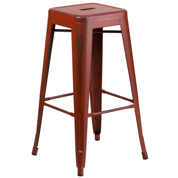 Flash Furniture Distressed Kelly Red Metal Indoor-Outdoor Barstool 30"H - ET-BT3503-30-RD-GG