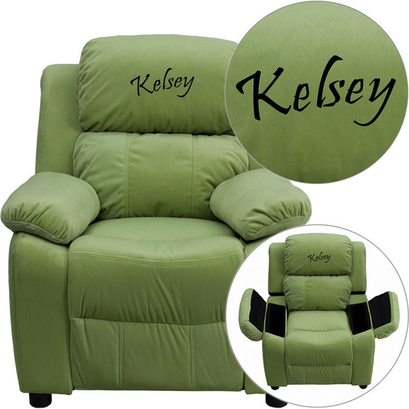 Flash Furniture Kid's Recliner with Storage Dreamweaver Embroiderable Avocado Microfiber - BT-7985-KID-MIC-AVO-EMB-GG