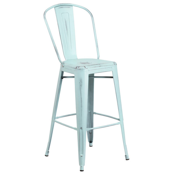 Flash Furniture Distressed Green-Blue Metal Indoor-Outdoor Bar Height Chair 30"H - ET-3534-30-DB-GG