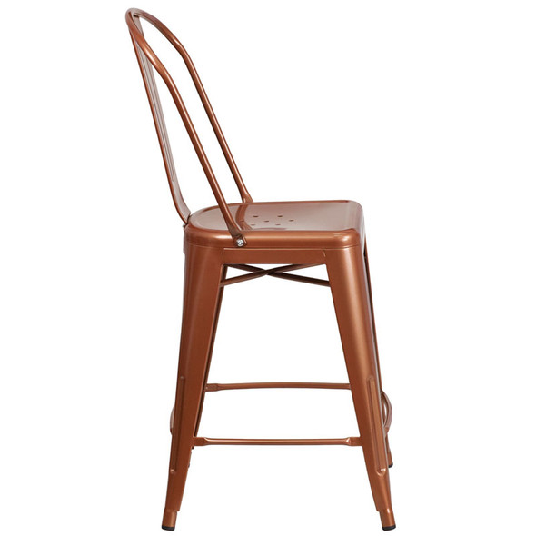 Flash Furniture Copper Metal Indoor-Outdoor Counter Height Chair 24"H - ET-3534-24-POC-GG