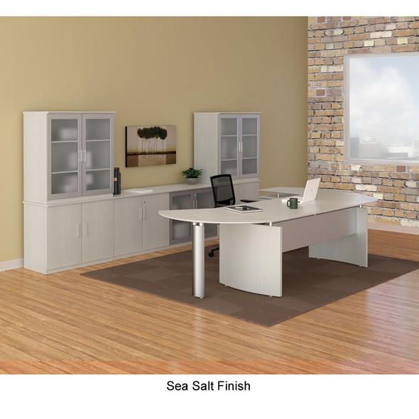 Mayline Medina Laminate Executive Left Curved Desk Return with Pedestal 63" Textured Sea Salt Finish - MNRTPLTSS