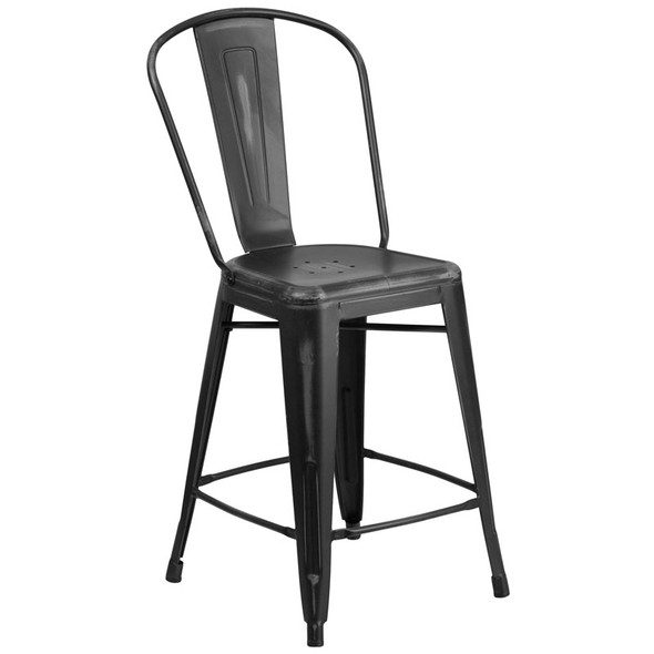 Flash Furniture Distressed Black Metal Indoor-Outdoor Counter Height Chair 24"H - ET-3534-24-BK-GG