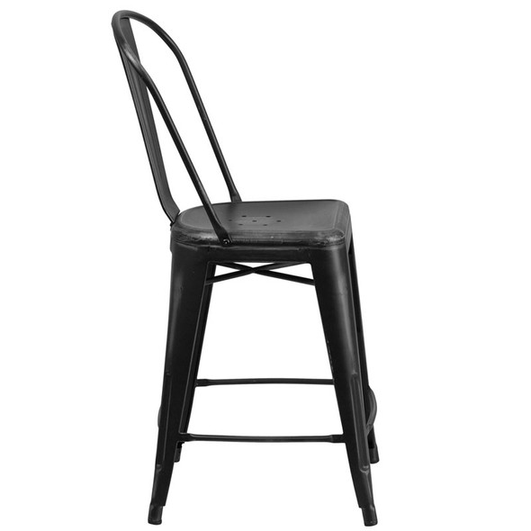 Flash Furniture Distressed Black Metal Indoor-Outdoor Counter Height Chair 24"H - ET-3534-24-BK-GG