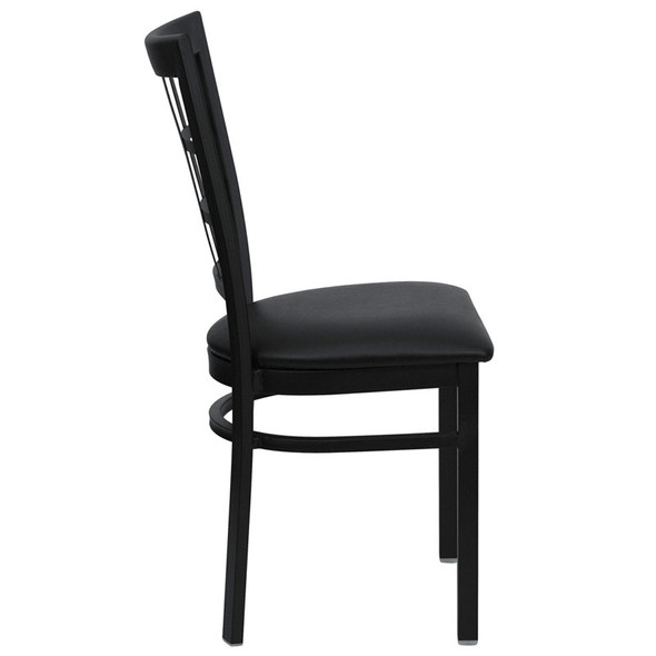 Flash Furniture Window Back Metal Restaurant Chair with Black Vinyl Seat - XU-DG6Q3BWIN-BLKV-GG
