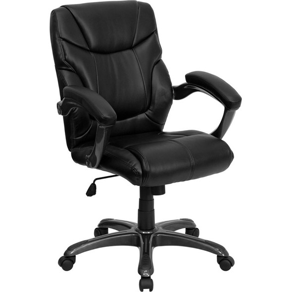 Flash Furniture Mid-Back Black Leather Overstuffed Office Chair - GO-724M-MID-BK-LEA-GG