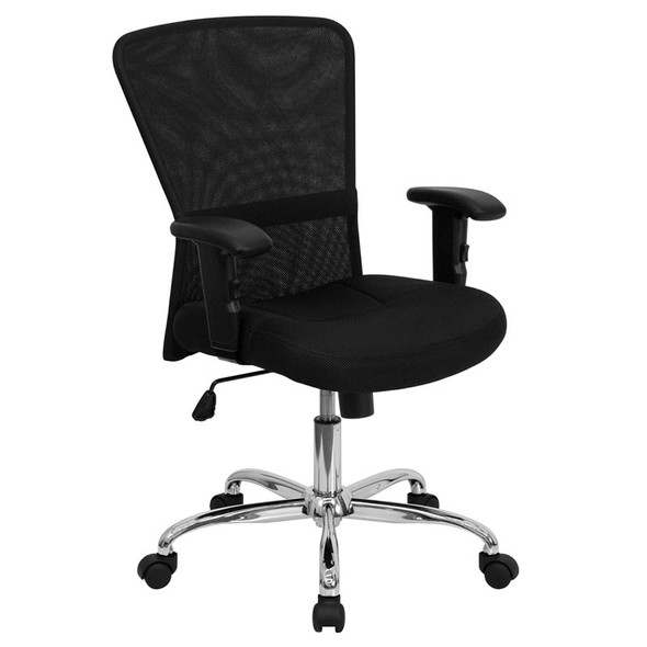 Flash Furniture Mid-Back Black Mesh Contemporary Computer chair with Adjustabe Arms and Chrome Base - GO-5307B-GG