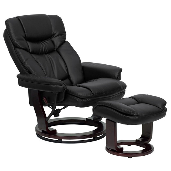 Flash Furniture Contemporary Black Leather Recliner and Ottoman with Swiveling Wood Base - BT-7821-BK-GG