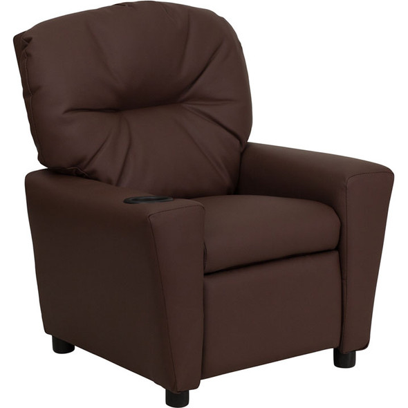 Flash Furniture Contemporary Kid's Recliner with Cup Holder Brown Leather - BT-7950-KID-BRN-LEA-GG