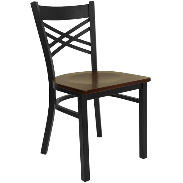 Flash Furniture X-Back Metal Restaurant Chair with Mahogany Wood Seat - XU-6FOBXBK-MAHW-GG