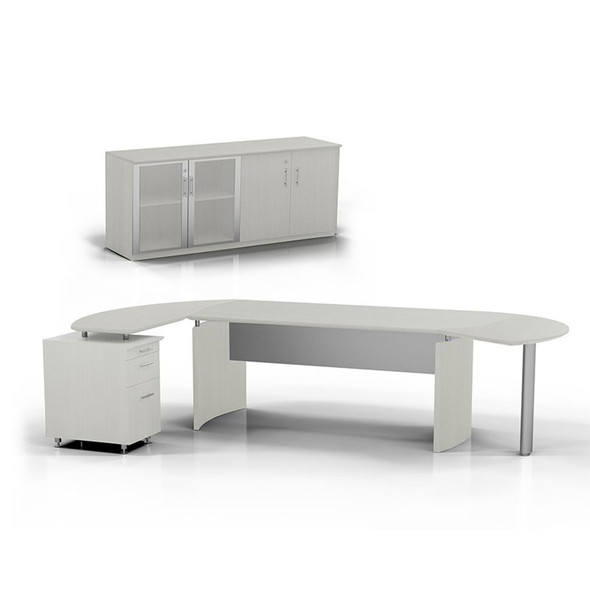 Mayline Medina Executive 72" Desk with Return on Left, Right Curved Desk Extension, and Low Wall Cabinet, Textured Sea Salt  - MNT8-TSS