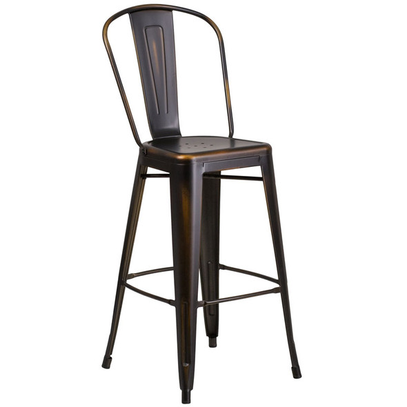Flash Furniture Distressed Copper Metal Indoor-Outdoor Bar Height Chair 30"H - ET-3534-30-COP-GG