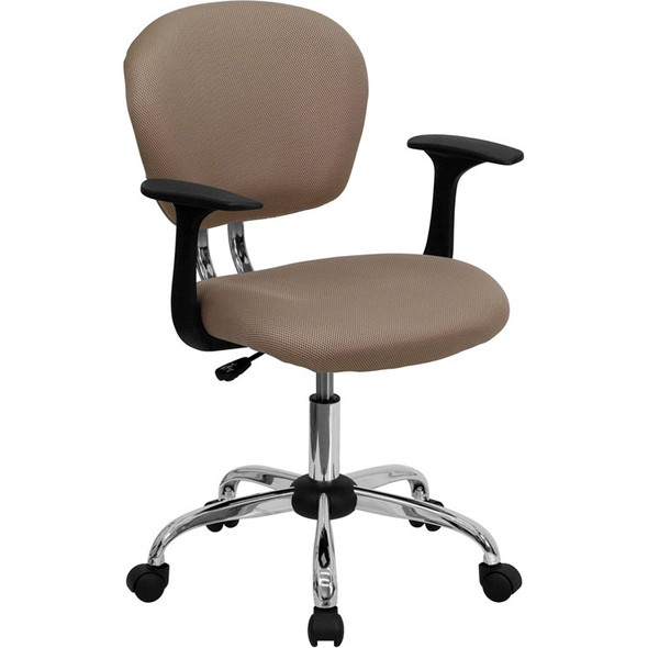 Flash Furniture Mid-Back Coffee Brown Mesh Task Chair with Arms and Chrome Base - H-2376-F-COF-ARMS-GG