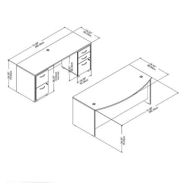 Bush Business Furniture Studio C Bow Front Desk, Credenza and File Storage 72" White - STC009WH