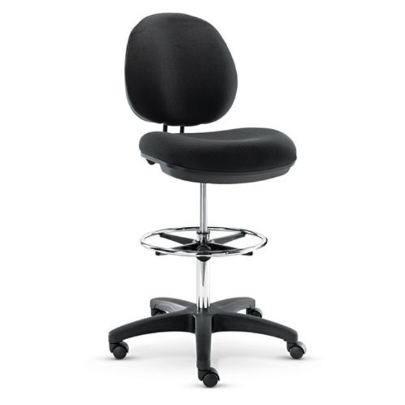 Alera Interval Series Swivel Task Stool, Faux Leather, Black - IN4616