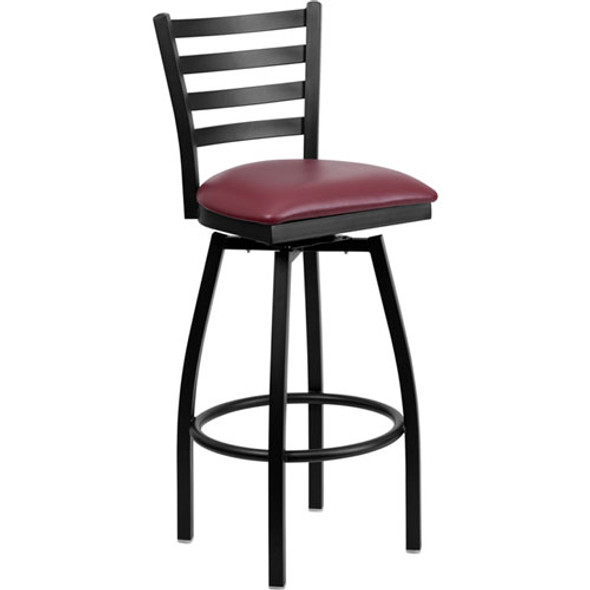 Flash Furniture HERCULES Series Black Ladder Back Swivel Metal Bar Stool, Burgundy Vinyl Seat - XU-6F8B-LADSWVL-BURV-GG