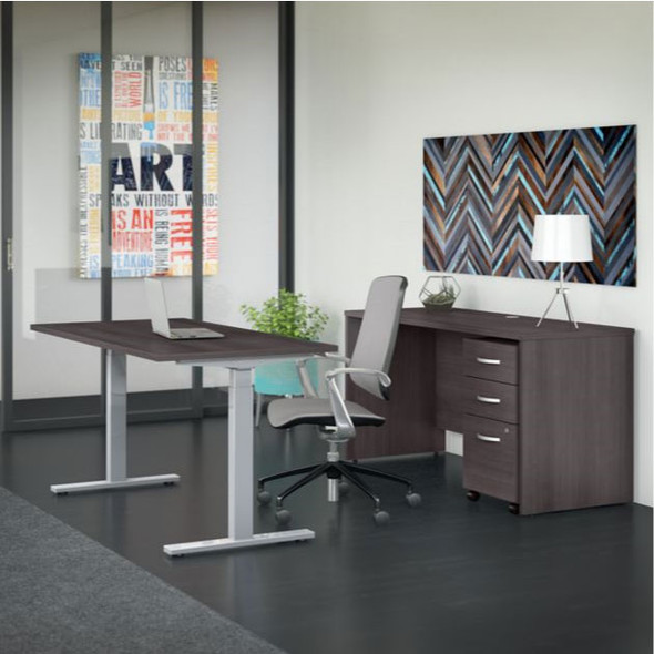 Bush Business Furniture Studio C Desk and Height Adjustable Standing Desk Package 60" Storm Gray - STC017SGSU