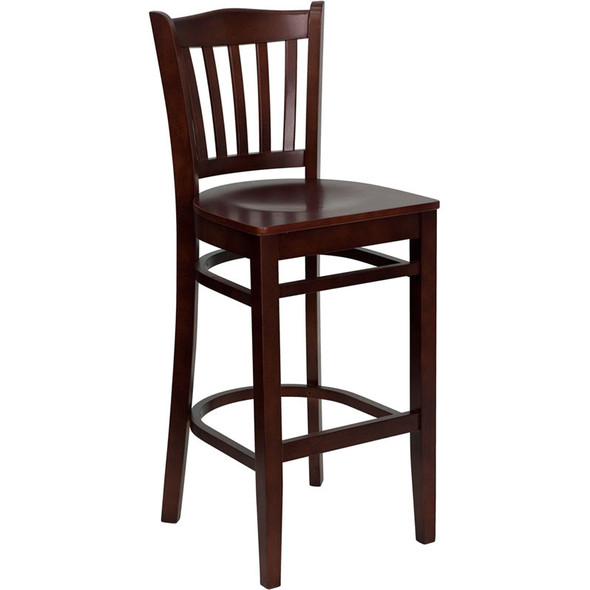 Flash Furniture Wood Vertical Back Barstool with Mahogany Finish and Mahogany Wood Seat - XU-DGW0008BARVRT-MAH-GG