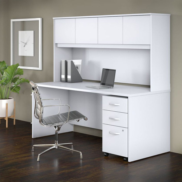 Bush Business Furniture Studio C Desk with Hutch and Mobile Pedestal 72" White - STC011WHSU