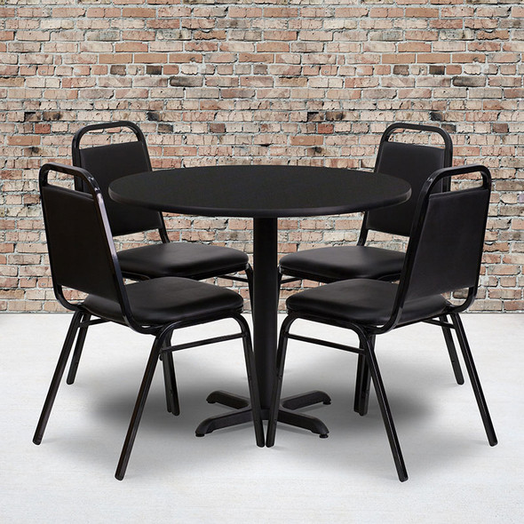 Flash Furniture 36'' Round Laminate Black Table Set with 4 Banquet Chairs - HDBF1001-GG
