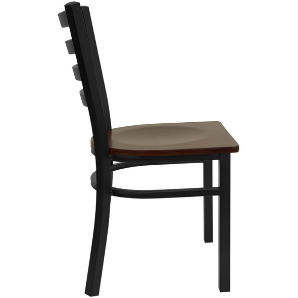 Flash Furniture Ladder Back Metal Restaurant Chair with Mahogany Wood Seat - XU-DG694BLAD-MAHW-GG